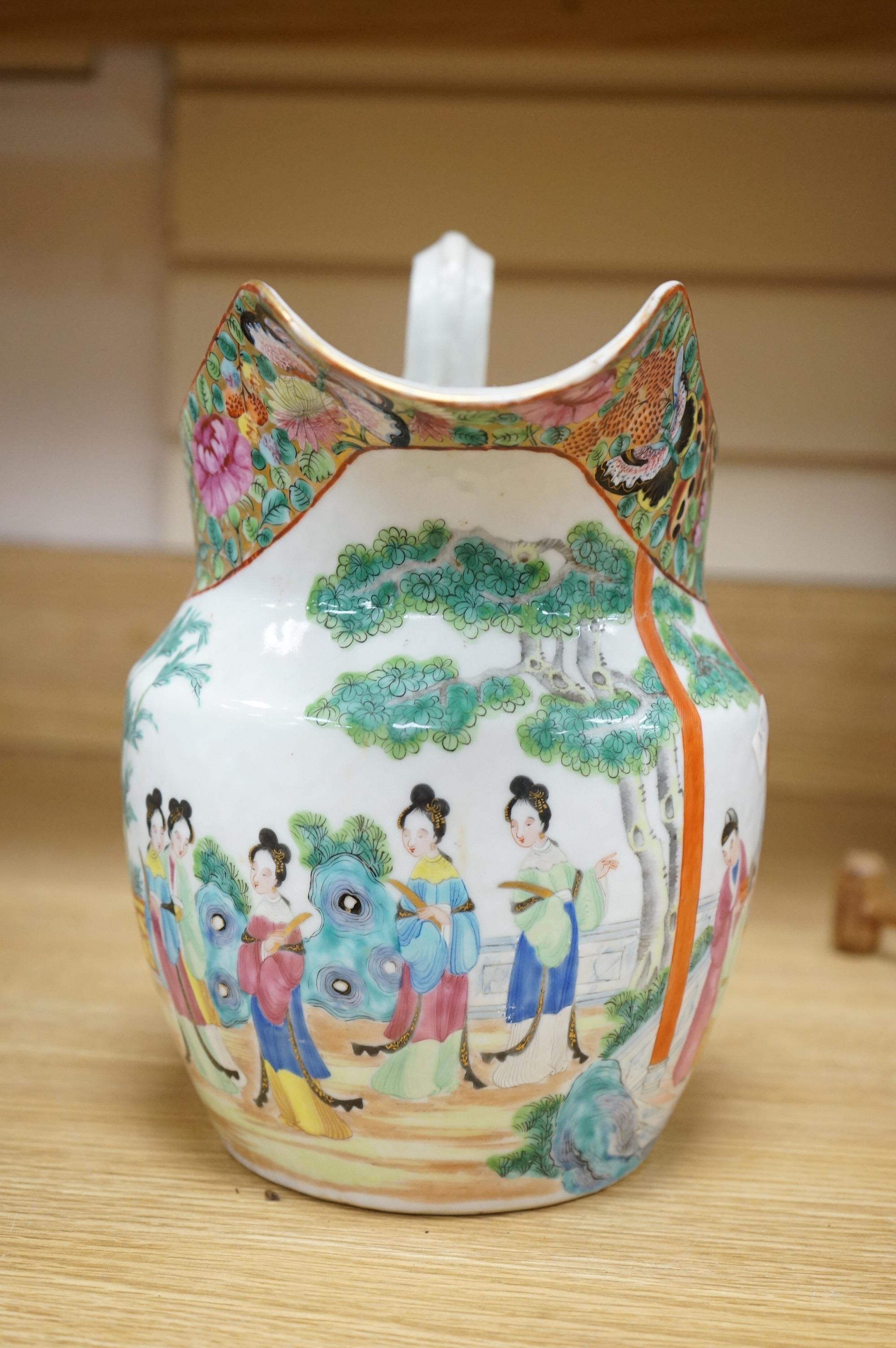 A Chinese famille rose jug, c.1830, 27cm